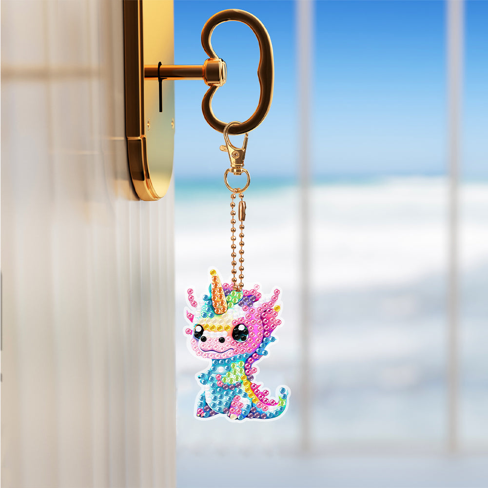 Dinosaur Diamond Art Key Rings Double Sided 6Pcs Keychain Supplies Gift for Kids