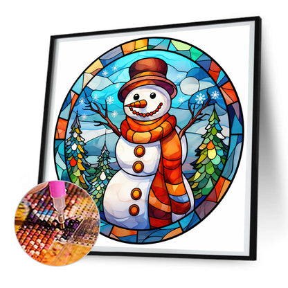 Christmas Snowman Glass Painting - Full Round Drill Diamond Painting 30*30CM