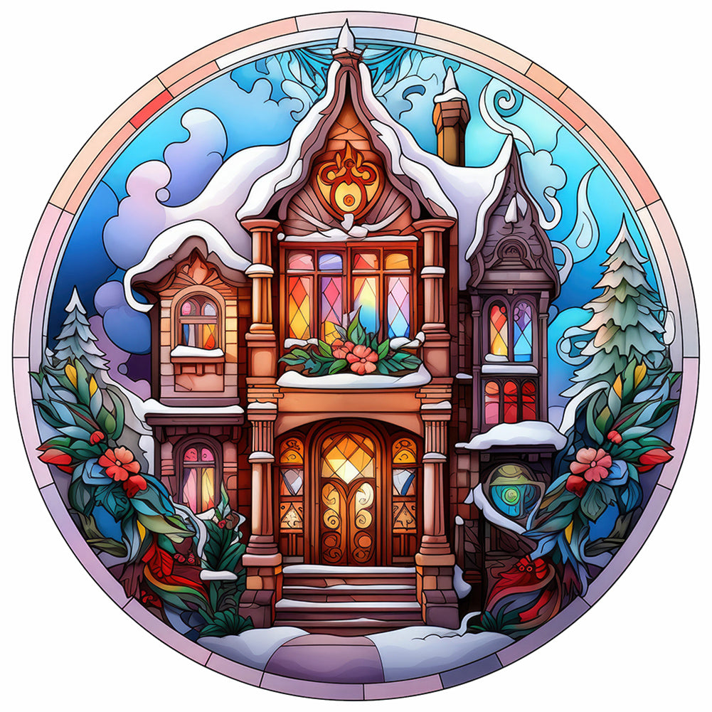 Christmas Igloo Glass Painting - Full Round Drill Diamond Painting 30*30CM