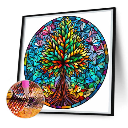 Christmas Christmas Tree Glass Painting - Full Round Drill Diamond Painting 30*30CM