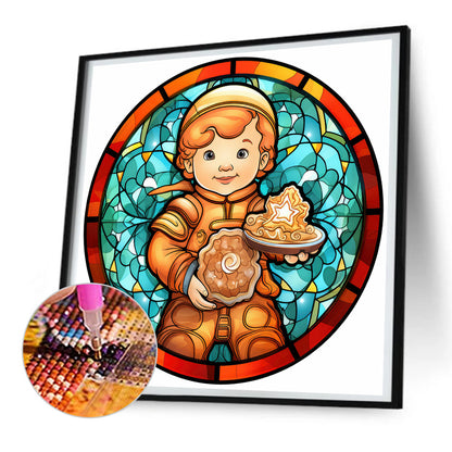 Christmas Gingerbread Man Glass Painting - Full Round Drill Diamond Painting 30*30CM