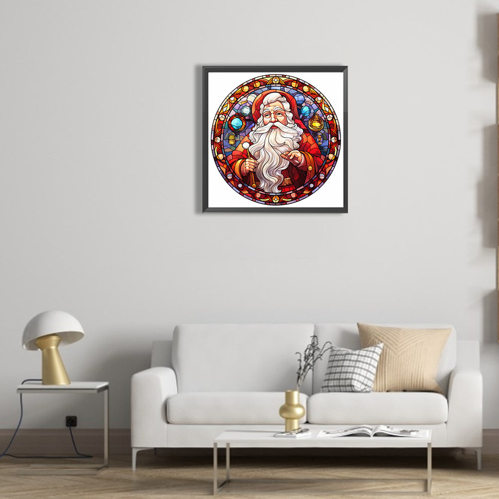 Christmas Santa Glass Painting - Full Round Drill Diamond Painting 30*30CM