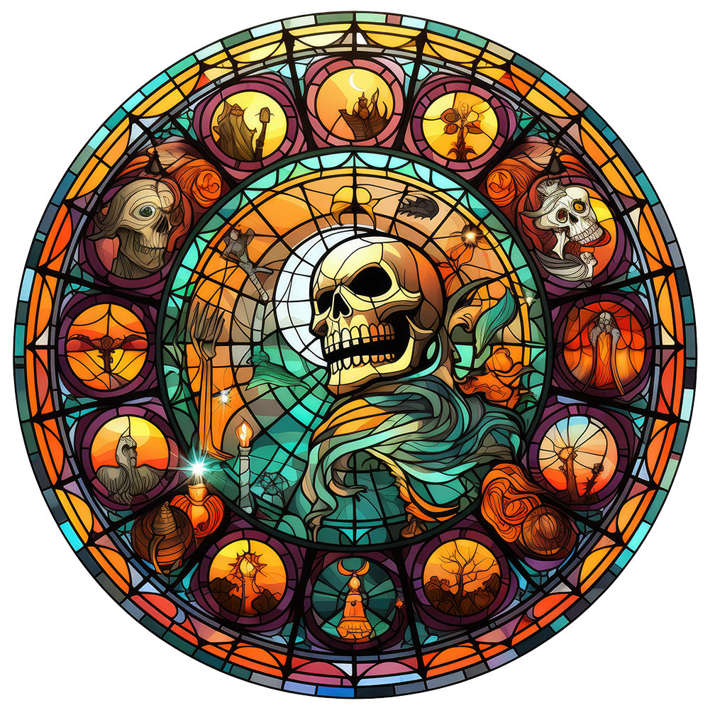 Halloween Pumpkin Skeleton Haunted House Glass Painting - Full Round Drill Diamond Painting 30*30CM