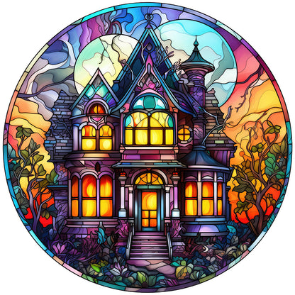 Halloween Pumpkin Skeleton Haunted House Glass Painting - Full Round Drill Diamond Painting 30*30CM