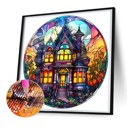 Halloween Pumpkin Skeleton Haunted House Glass Painting - Full Round Drill Diamond Painting 30*30CM