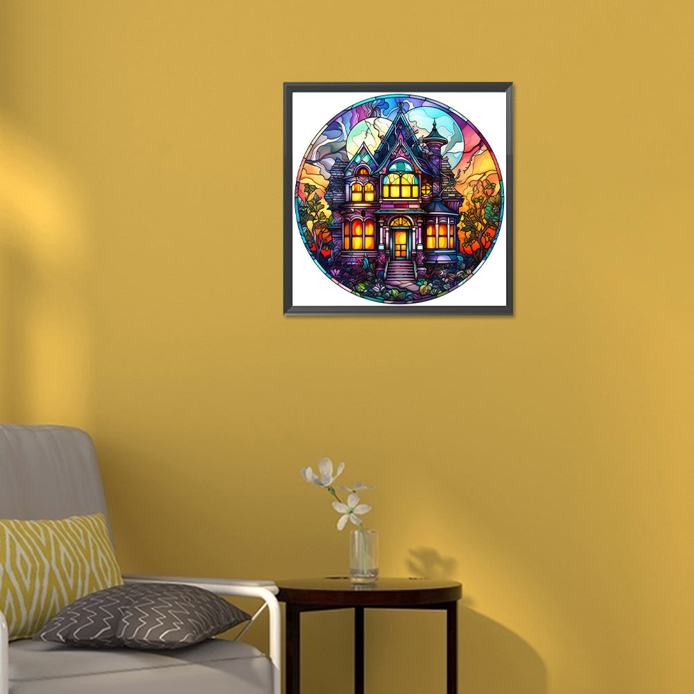 Halloween Pumpkin Skeleton Haunted House Glass Painting - Full Round Drill Diamond Painting 30*30CM