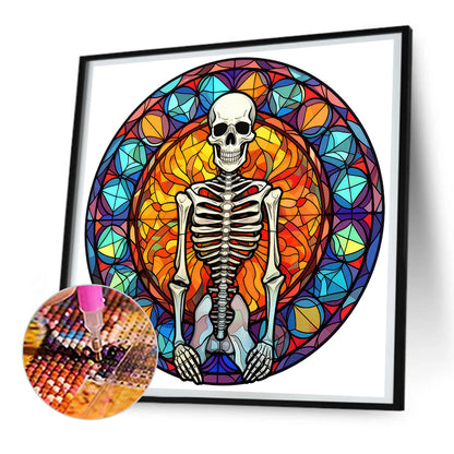 Halloween Pumpkin Skeleton Haunted House Glass Painting - Full Round Drill Diamond Painting 30*30CM