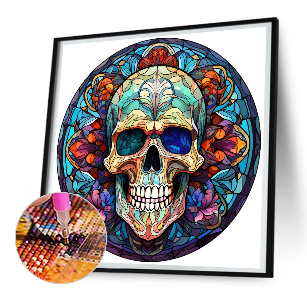 Halloween Pumpkin Skeleton Haunted House Glass Painting - Full Round Drill Diamond Painting 30*30CM