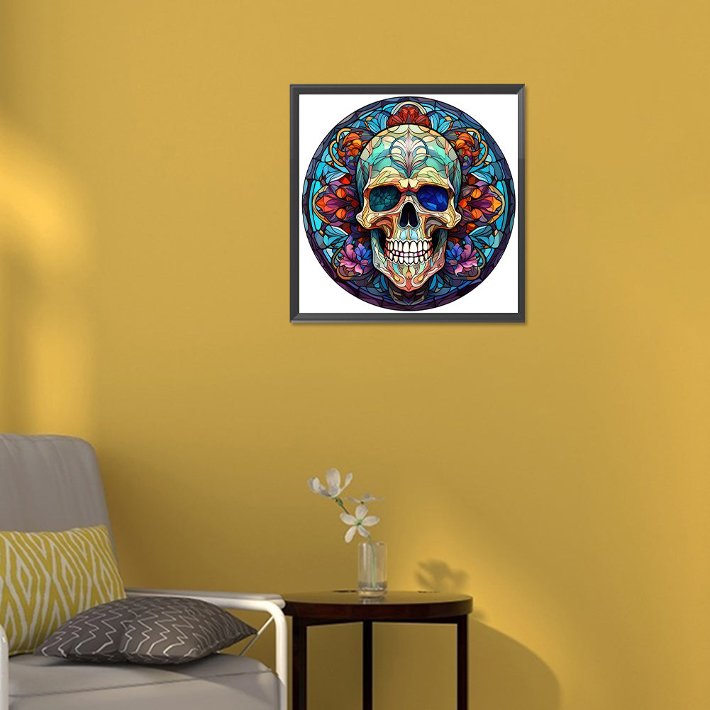 Halloween Pumpkin Skeleton Haunted House Glass Painting - Full Round Drill Diamond Painting 30*30CM