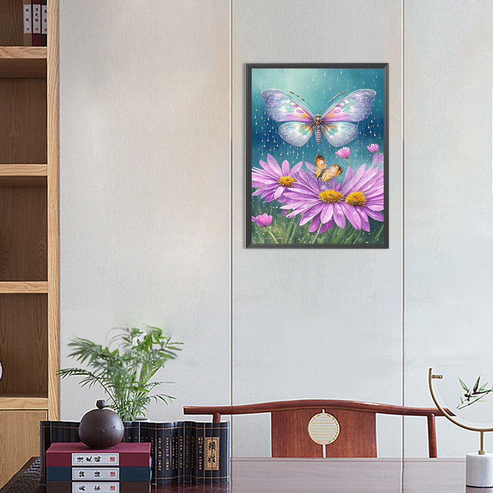 Flowers And Butterflies - Full Round Drill Diamond Painting 30*40CM
