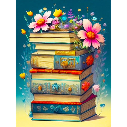 Flowers And Books - Full Round Drill Diamond Painting 30*40CM