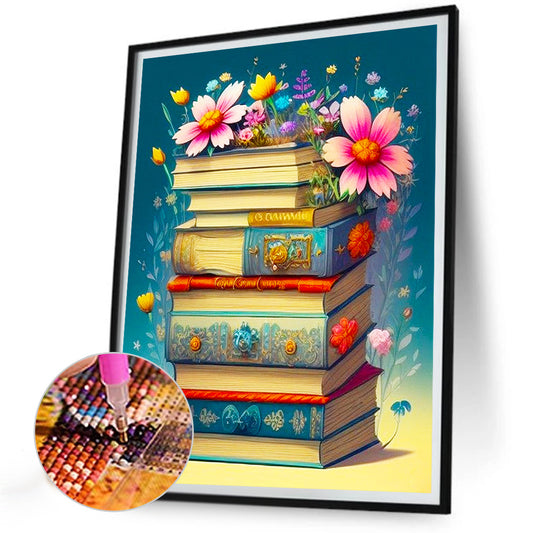Flowers And Books - Full Round Drill Diamond Painting 30*40CM