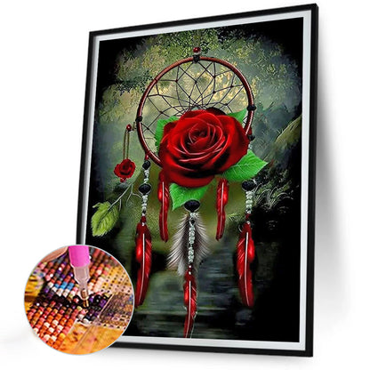 Night Rose Dreamcatcher - Full Round Drill Diamond Painting 30*40CM
