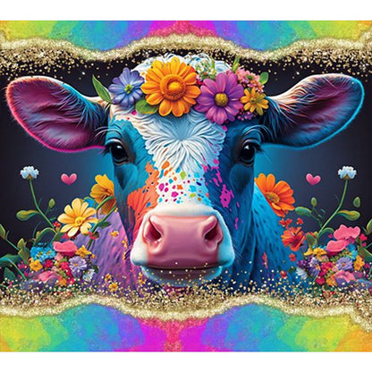 Flower Cow - AB Round Drill Diamond Painting 45*40CM