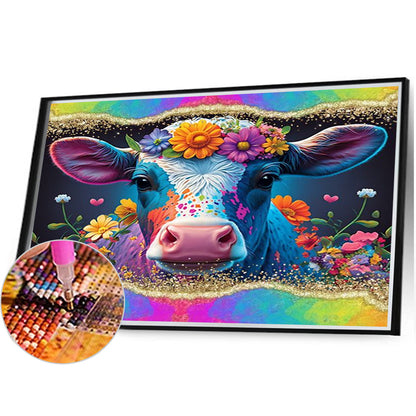 Flower Cow - AB Round Drill Diamond Painting 45*40CM