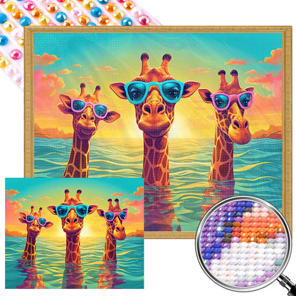 Three Swimming Giraffes - AB Round Drill Diamond Painting 50*40CM