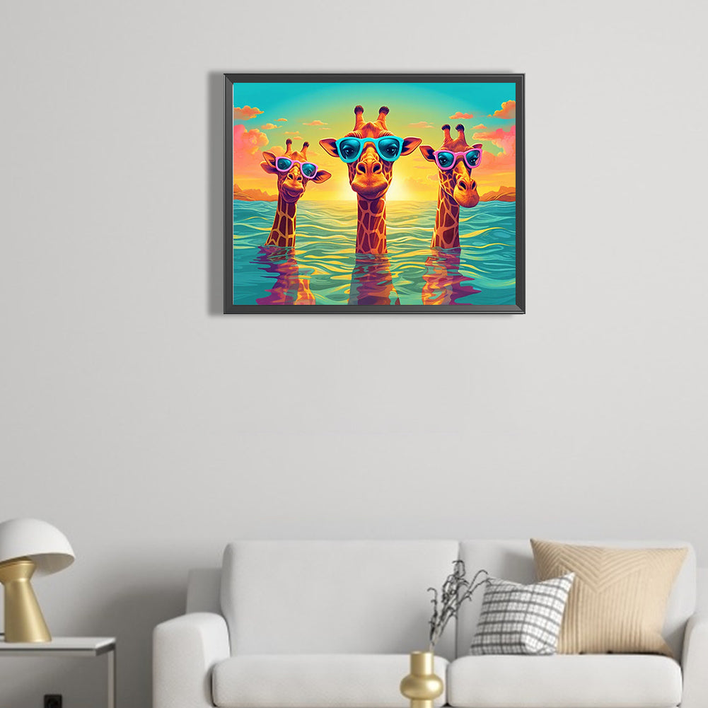 Three Swimming Giraffes - AB Round Drill Diamond Painting 50*40CM