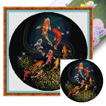 Koi Fighting For Spring - 14CT Stamped Cross Stitch 47*47CM(Joy Sunday)