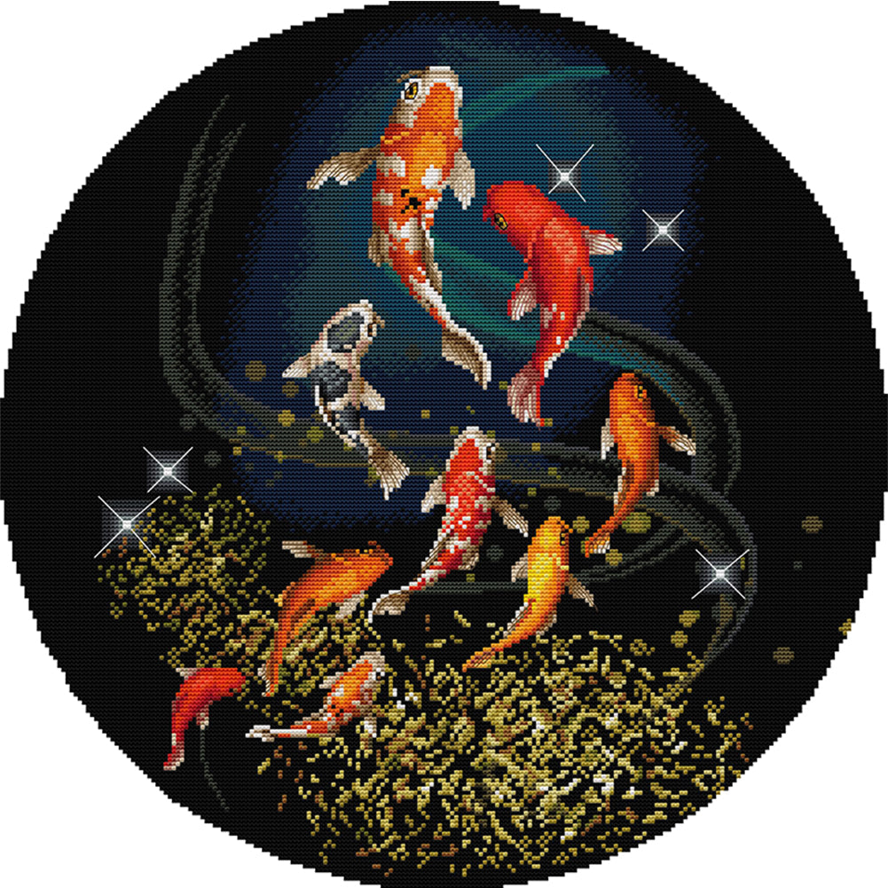 Koi Fighting For Spring - 14CT Stamped Cross Stitch 47*47CM(Joy Sunday)