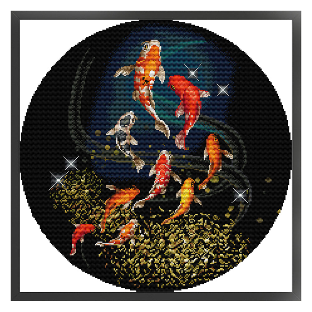 Koi Fighting For Spring - 14CT Stamped Cross Stitch 47*47CM(Joy Sunday)