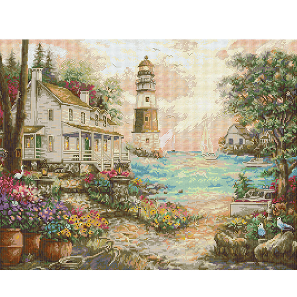 Beach House - 14CT Stamped Cross Stitch 56*44CM(Joy Sunday)