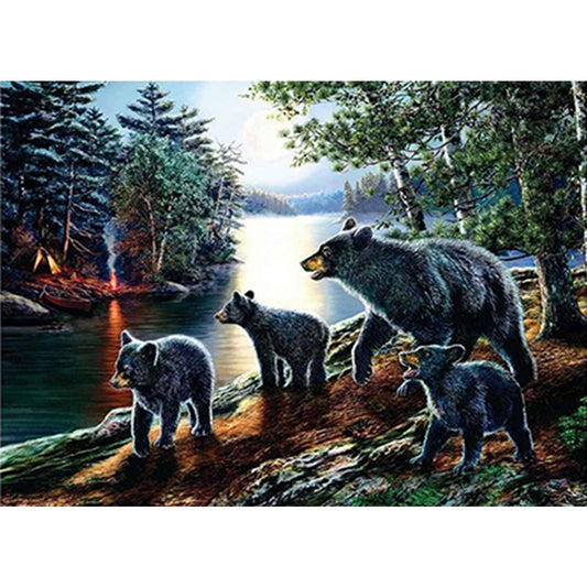 Forest Black Bear - Full Round Drill Diamond Painting 40*30CM