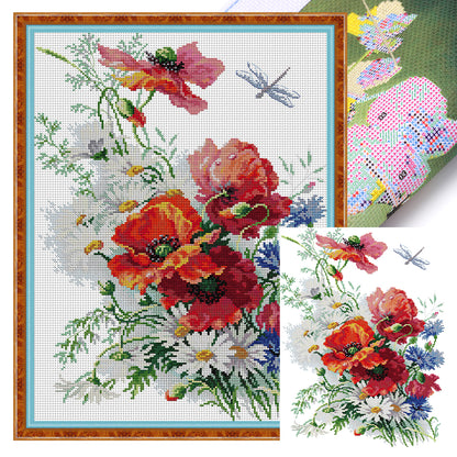 Daisies And Poppies - 14CT Stamped Cross Stitch 35*47CM(Joy Sunday)