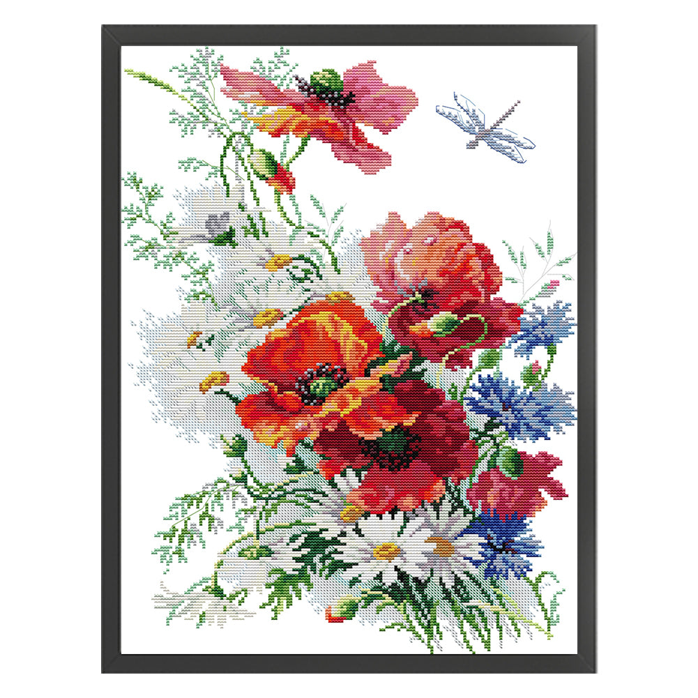 Daisies And Poppies - 14CT Stamped Cross Stitch 35*47CM(Joy Sunday)