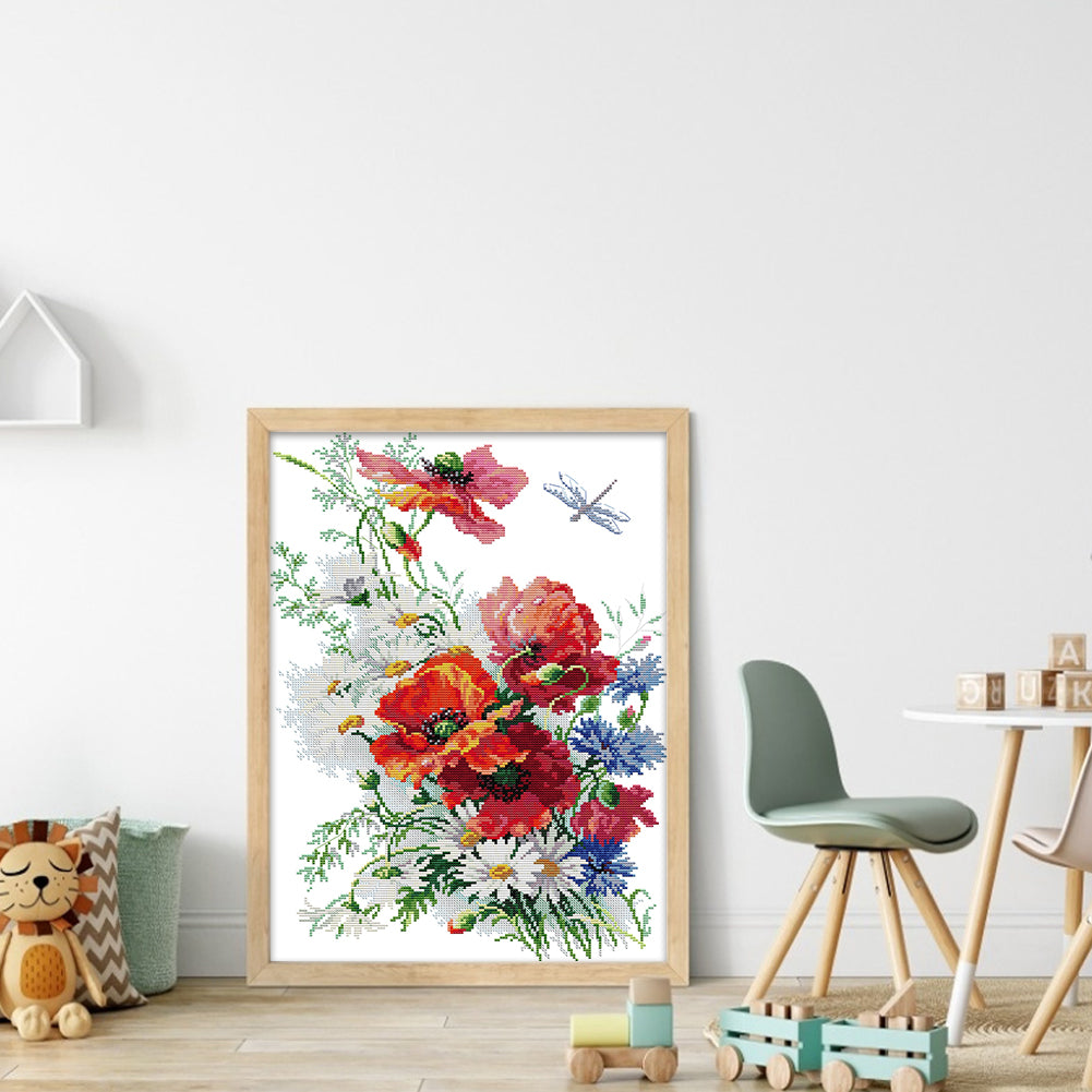 Daisies And Poppies - 14CT Stamped Cross Stitch 35*47CM(Joy Sunday)