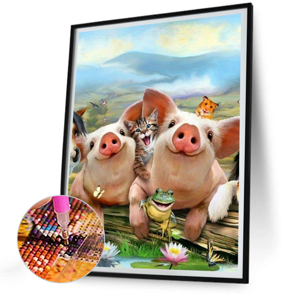 Two Little Pigs - Full Round Drill Diamond Painting 30*40CM