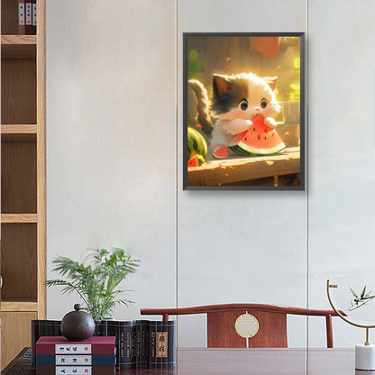 Kitten Eating Watermelon - Full Round Drill Diamond Painting 30*40CM