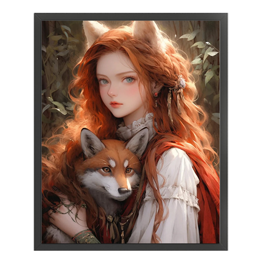 Girl And Fox - 11CT Stamped Cross Stitch 40*50CM