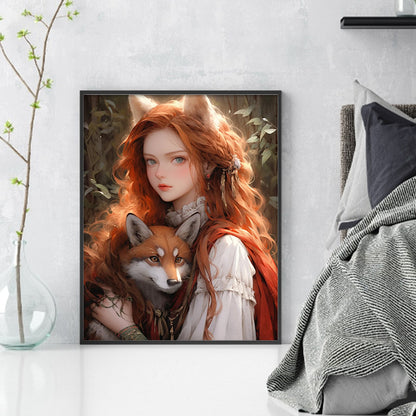 Girl And Fox - 11CT Stamped Cross Stitch 40*50CM