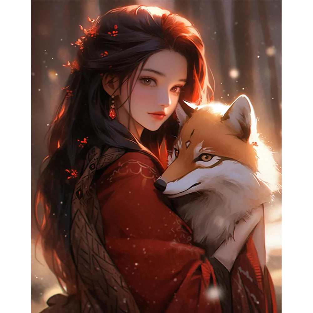 Girl And Fox - 11CT Stamped Cross Stitch 40*50CM