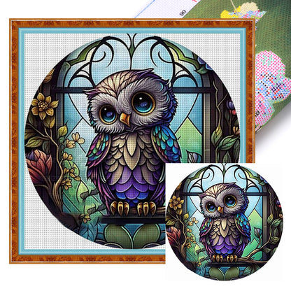 Glass Painting-Owl - 11CT Stamped Cross Stitch 50*50CM