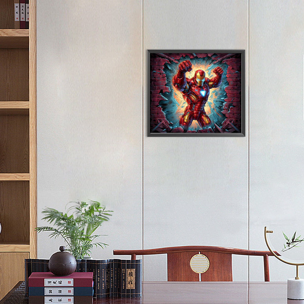 Iron Man Breaking Through The Wall - Full Round Drill Diamond Painting 40*35CM