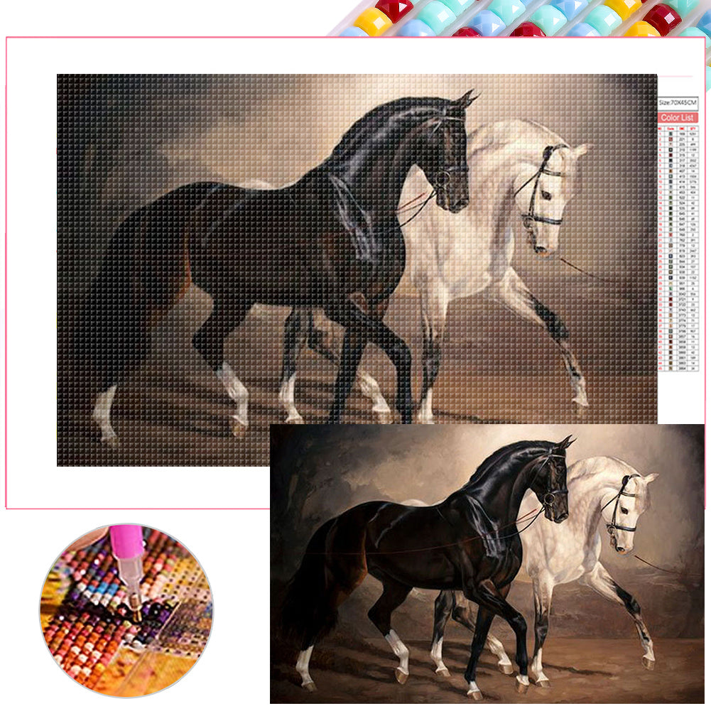 Black Horse White Horse - Full Square Drill Diamond Painting 70*45CM