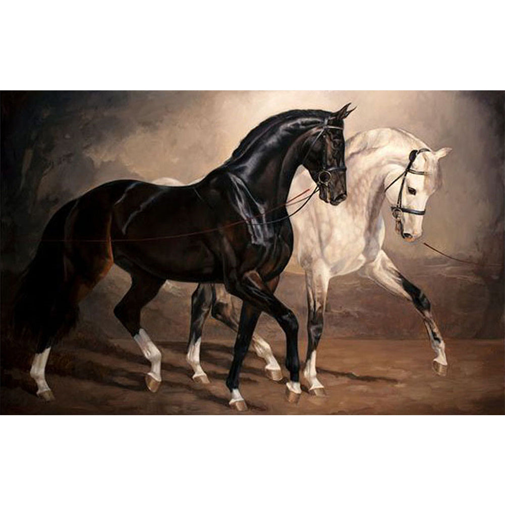 Black Horse White Horse - Full Square Drill Diamond Painting 70*45CM