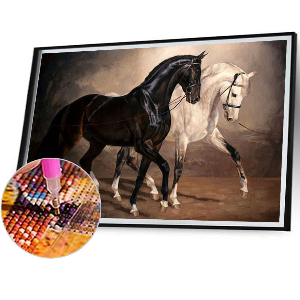 Black Horse White Horse - Full Square Drill Diamond Painting 70*45CM