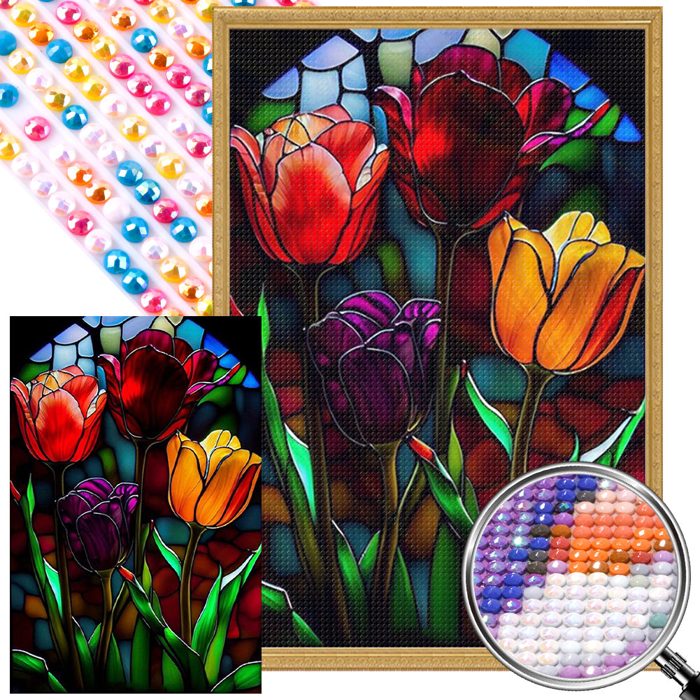 Tulip Glass Painting - AB Round Drill Diamond Painting 40*60CM