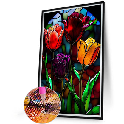 Tulip Glass Painting - AB Round Drill Diamond Painting 40*60CM