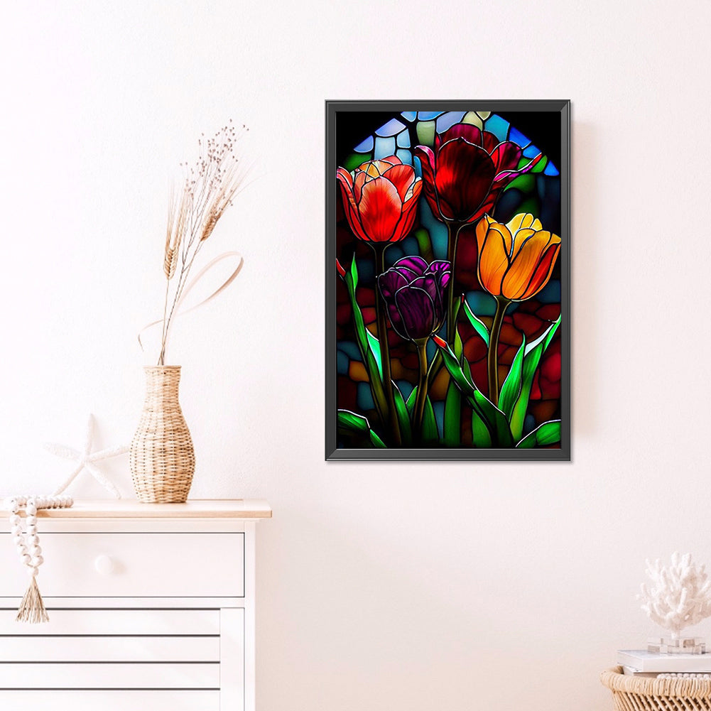 Tulip Glass Painting - AB Round Drill Diamond Painting 40*60CM