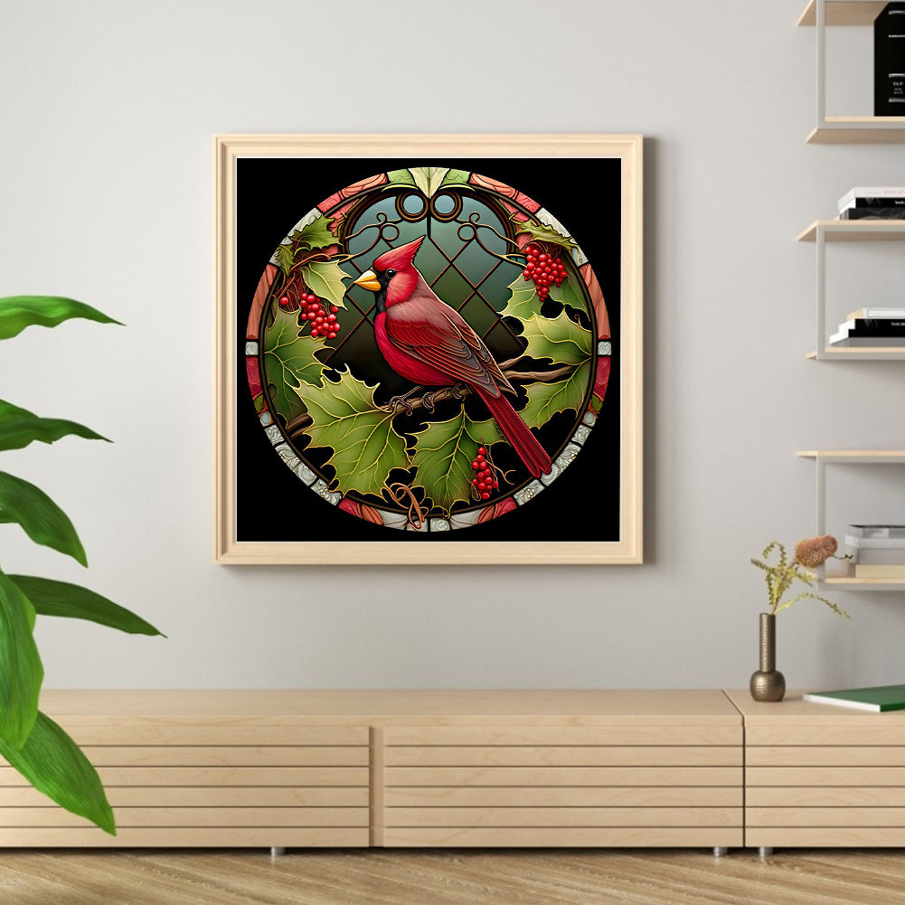 Glass Painting - Cardinal - 11CT Stamped Cross Stitch 40*40CM