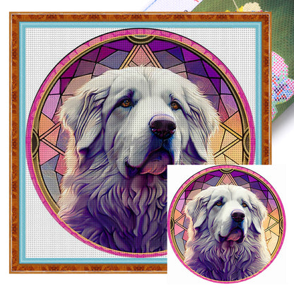 Glass Painting-Great Pyrenees - 11CT Stamped Cross Stitch 40*40CM