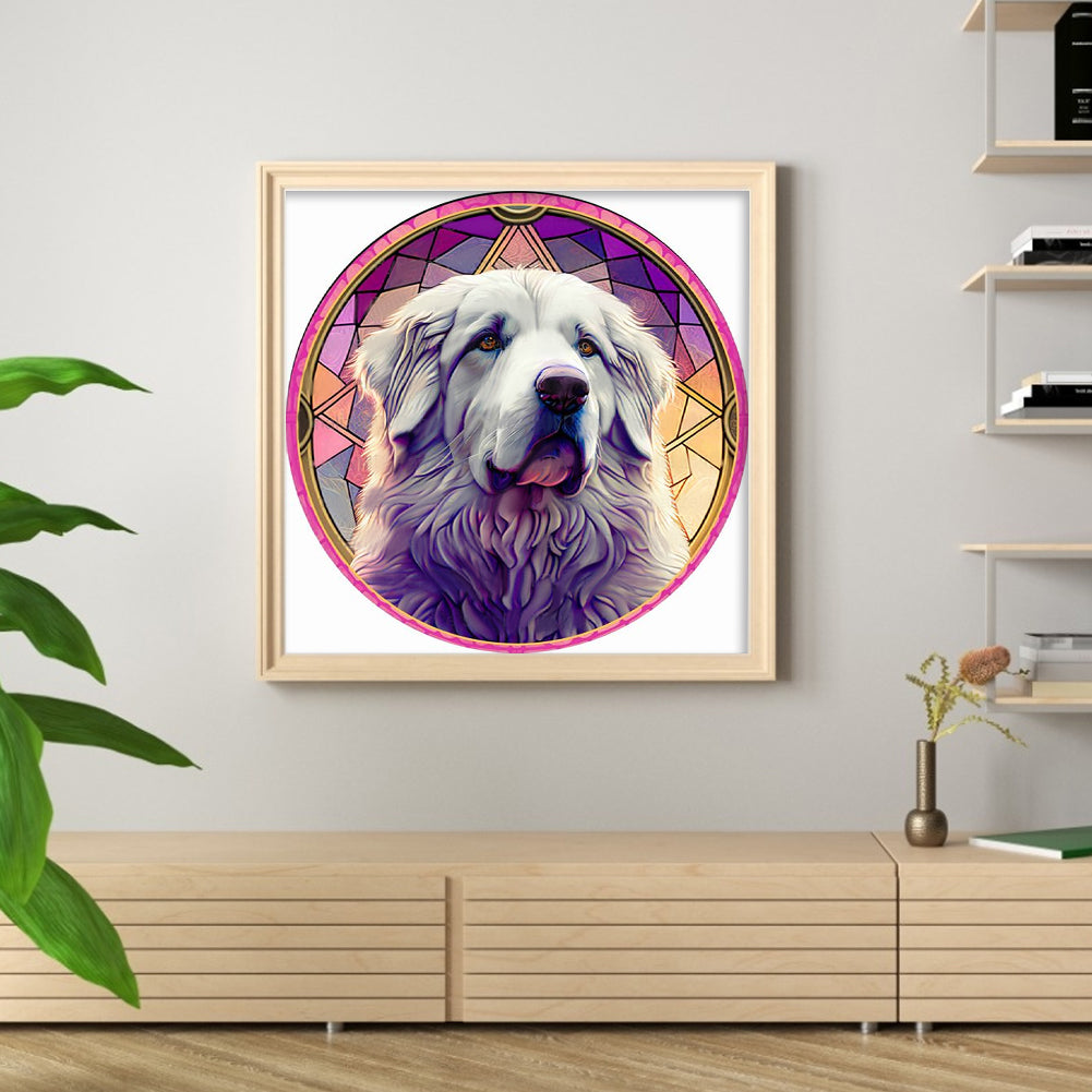 Glass Painting-Great Pyrenees - 11CT Stamped Cross Stitch 40*40CM