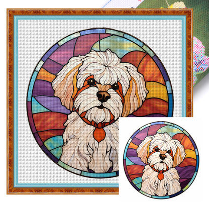 Glass Painting - Maltese Dog - 11CT Stamped Cross Stitch 40*40CM