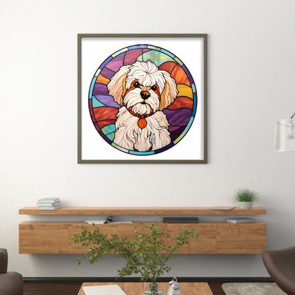 Glass Painting - Maltese Dog - 11CT Stamped Cross Stitch 40*40CM