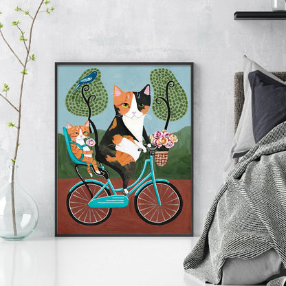 Cat Riding A Bicycle - 11CT Stamped Cross Stitch 40*50CM