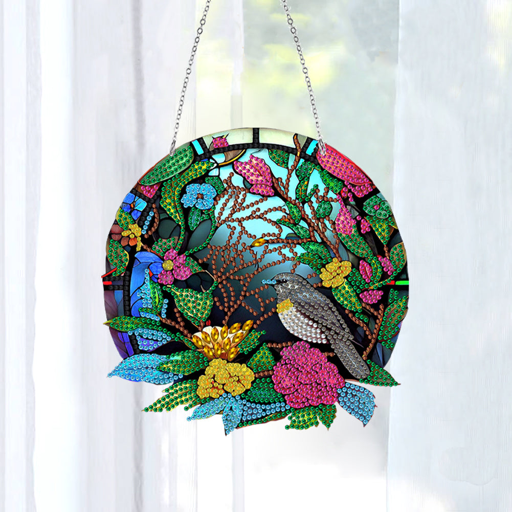 Flower Bird Spot Drill Ornaments Beautiful for Window Pendants Wall Door Hanging