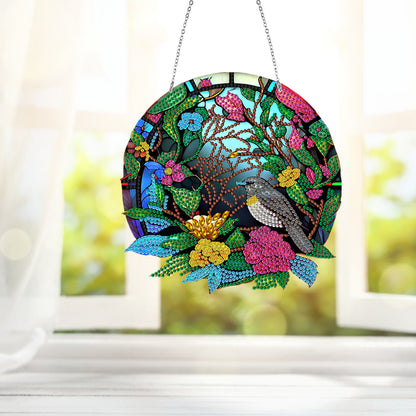 Flower Bird Spot Drill Ornaments Beautiful for Window Pendants Wall Door Hanging